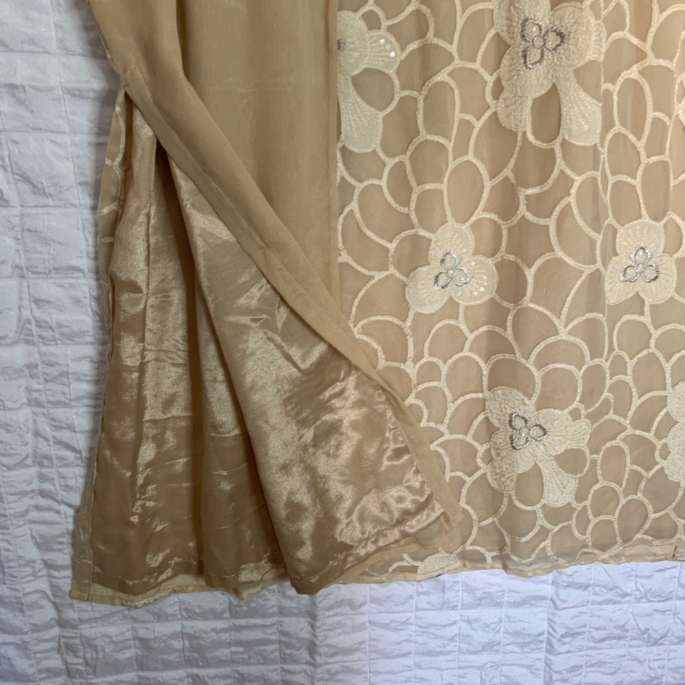 Nazila Couture sz Med Sheer Sleeve Silk Kurta Embroidery & Sheer Overlay NWOT - Picture 6 of 13
